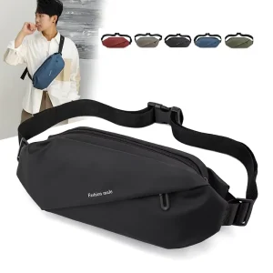 Men’s Sports Waist Bag Waterproof Nylon Fanny Pack with Multi Pockets Zipper Closure Adjustable Feature for Outdoor Chest Bags