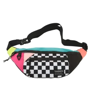 Men’s Student Waist Pack Fashionable Solid Color Geometric Decoration Polyester Crossbody Bag Zipper Closure