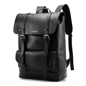 Men’s Style Trend Custom Logo Multifunctional University Leather Laptop Backpack