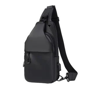 Men’s Stylish Waterproof PU Leather Crossbody Bag with USB Fashionable Chest Bag for Travel and Street Look