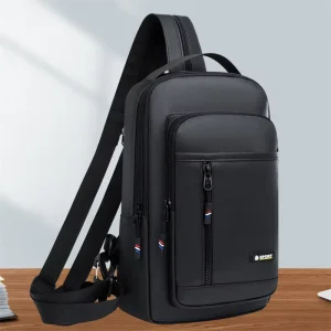 Men’s Summer Waterproof Nylon Sports Chest Shoulder Bag with Zipper Closure and USB