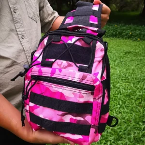 Men’s Tactical Nylon Crossbody Backpack Single Shoulder Camouflage Red Sling Bag Logo Decoration