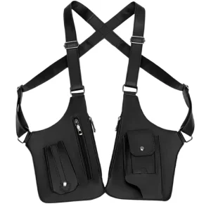 Men’s Tactical Vest Bag High Quality PU Leather Man Chest Bag Phone Pouch Vintage Design Underarm Back Pack Bags