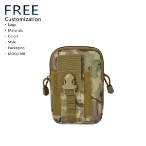 Men’s Tactical Waterproof Canvas Fanny Pack for Outdoor Sports Training Zipper Mobile Phone Pouch Logo Printed Crossbody Waist