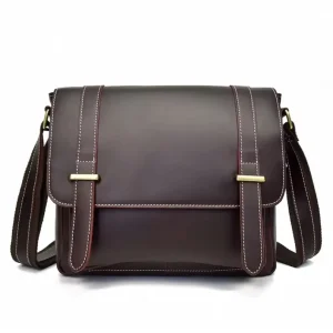 Men’s Tan Black Brown Genuine Leather Crossbody Briefcase Portable Business Messenger Laptop Bag