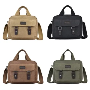 Men’s Thickened Canvas Bag Simple Business Travel Shoulder Handbag Large Capacity Crossbody Backpack for Outdoor Trip