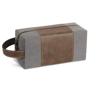 Men’s Toiletry Bag Large Capacity Portable Hand Carry Cosmetic Bag Retro Canvas Waterproof PU Leather Storage Bag UK2411