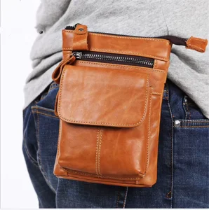 Men’s Top Grain Leather Waist Bag Bum Bag Crossbody Fanny Pack