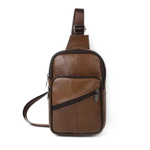 Men’s Top Layer Cowhide Genuine Leather Chest Shoulder Bag Fashion Forward Casual Outdoor Design