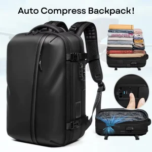 Men’s Travel Backpack with Vacuum Compression System Auto Compress Vacuum Seal Backpack Flight Approval Travel Backpack for Men