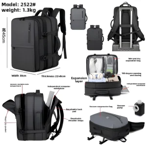 Men’s Travel Computer Backpack Business Double Backpack Multifunctional Breathable Polyester 36-55L