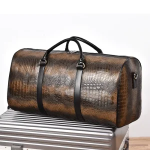 Men’s Travel Duffle Bag New Style PU Leather Lightweight with Zipper Closure