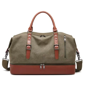 Men’s Travel Luggage Trolley Set Solid Color Canvas Suitcase Duffel Bag