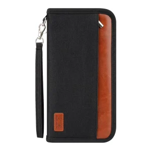 Men’s Travel Passport Bag with RFID Blocking Oxford Fabric Multifunction Removable Wristband Card Holder Certificate Bags