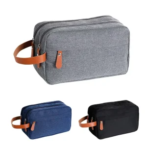 Men’s Travel Toiletry Bag Double Large Capacity Oxford Cloth Makeup Storage Portable PU Zipper Tote Bag
