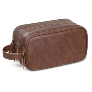 Men’s Travel Toiletry Bag PU Leather Waterproof Toiletries Organizer Bag Multifunctional Toiletry Bag Dopp Kit UK1010