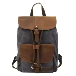 Men’s Travelling College Sports Wax Canvas Leather Backpack Custom Vintage Laptop Backpack Zipper for Outdoor