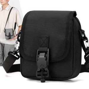 Men’s Trendy Anti-Theft Crossbody Shoulder Bag Fashionable Brand Logo Pure Color Workwear Style Mobile Phone Pocket Street