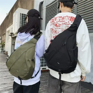 Men’s Trendy Breathable Nylon Crossbody Bag with Buckle Summer Workwear Casual Student Multi-use Solid Color Shoulder Bag