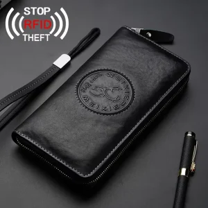 Men’s Trendy Fashion Casual Anti theft Brush Tote Bag High quality PU Leather Clutch Zipper Wallet Portable Waterproof Handbag