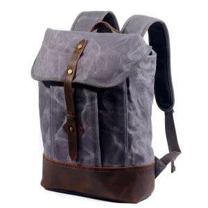 Men’s Trendy Outdoor 6135 Waxed Canvas Leather School Bag for Travel Hiking & Camping Big Backpack