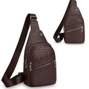 Men’s Trendy PU Leather Simple Crossbody Shoulder Design Zipper Closure Waterproof Casual Business Chest Pocket Bag