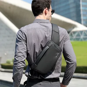 Men’s Trendy Small Sports Backpack Waterproof Waist Bag with Zipper Closure Fashionable Chest Bag