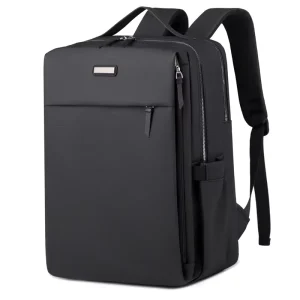 Men’s Trendy Texture Backpack Large Capacity Casual Student Computer Bag USB Waterproof Oxford Material Zipper Closure