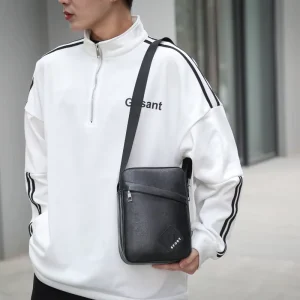 Men’s Trendy Waterproof PU Casual Small Shoulder Bag Business Chest Crossbody Bag Custom Logo Geometric Pattern Outdoor Fashion