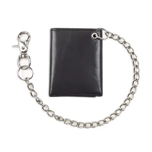 Men’s Trifold Chain Wallet with Id Window and Credit Card Pockets Minimalist Genuine Leather Biker