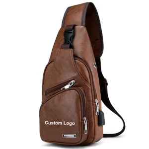 Men’s USB Charging Shoulder Bag Waterproof PU Chest Pack for Outdoor Travel & Office Customizable Logo New Design