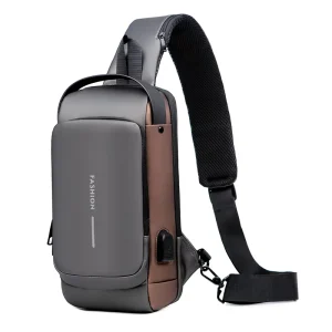 Men’s USB New Fashion Crossbody Sling Bag Waterproof Canvas Chest Bag