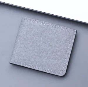 Men’s Ultra-Thin Classic Slim RFID Credit Card Holder, Canvas Coin Bags, Short Zipper Denim Leather Money Purse