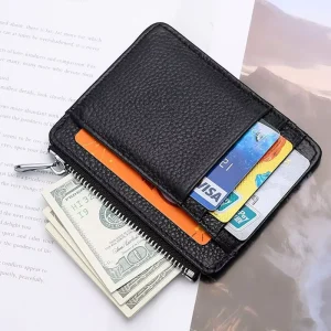 Men’s Ultra-thin RFID Blocking PU Credit Card Holder with Coin & ID Slots for Bank Cards & Driver’s License