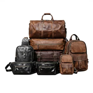 Men’s Unisex Large Genuine Leather Classic Duffel Bag Vintage Travel Weekender Carry Water-Resistant Lightweight Portable