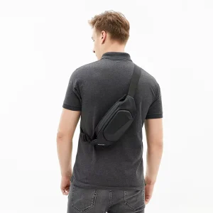 Men’s Unisex PVC Waist Bag Crossbody Sports Fitness Shield Armor Mini Polyhedral Chest Bag Phone Pouch Geometric Pattern String