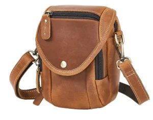 Men’s & Unisex Retro Durable Genuine Leather Crossbody Sling Bag with One Shoulder Strap 18x12x8cm for Travel & Outdoor Use