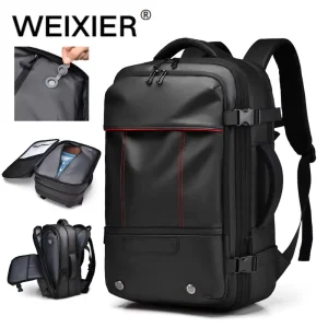 Men’s Vacuum Backpack With Pump Expandable Dry Wet Separation Password Lock Travel Waterproof Black Business Laptop Backpack