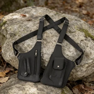 Men’s Vest Backpack PU Leather Underarm Bag Multifunctional Outdoor Chest Bag Adjustable Strap Crossbody Sling Bag for Sports