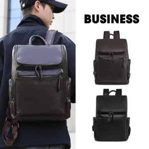 Men’s Vintage Anti-Theft Crossbody Shoulder Laptop Backpack 20-35L Waterproof PU Vegan Leather Sling Bag for Travel Daily Use