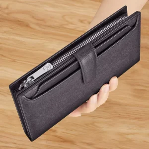 Men’s Vintage Brown Leather Wallet Long Zipper Card Bag