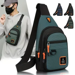 Men’s Vintage Canvas Waterproof Outdoor Chest Bags for Walking Jogging Running Custom Personal Pocket Shoulder Messenger