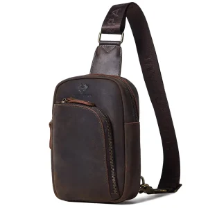 Men’s Vintage Casual Full Grain Leather Chest Bag Handmade Crossbody Work Side Pack Travel Sling Bag Fashion Style