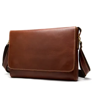 Men’s Vintage Casual Tote Cross-body Bag Zipper Genuine Leather Three Straps Wear Resistant Durable Waterproof