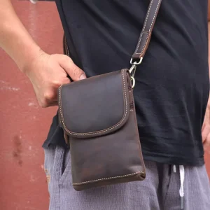 Men’s Vintage Crazy Horse Cowhide Leather Full Grain Genuine Messenger Bag Crossbody Shoulder Waist Bags