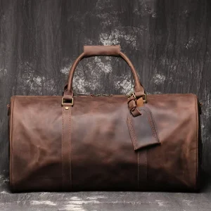Men’s Vintage Crazy Horse Leather Bag Handmade Large Travel Men’s Weekender Bag Travel Duffel Luggage Bag