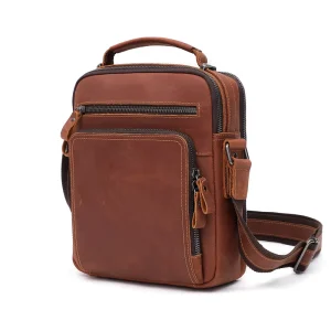 Men’s Vintage Crazy Horse Leather Messenger Bag Genuine Leather Crossbody Shoulder Handbag High Visibility Durable
