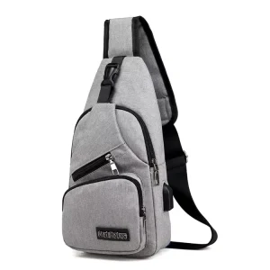 Men’s Vintage Fashion Crossbody Chest Bag USB Shoulder Sports Waist Fanny Pack Sling Backpack with Charging Port