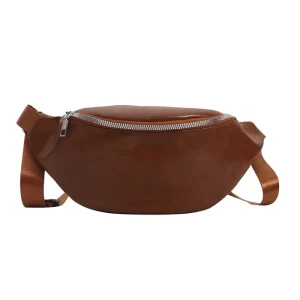 Men’s Vintage Fashion PU Leather Zipper Closure Portable Waist Bag Fanny Pack with Chest Money Pouch Crossbody Bag