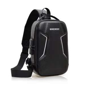 Men’s Vintage Fashion Style Waterproof Durable Polyester Waist Bag Crossbody Chest Bag USB Anti Theft for Outdoor Business Use